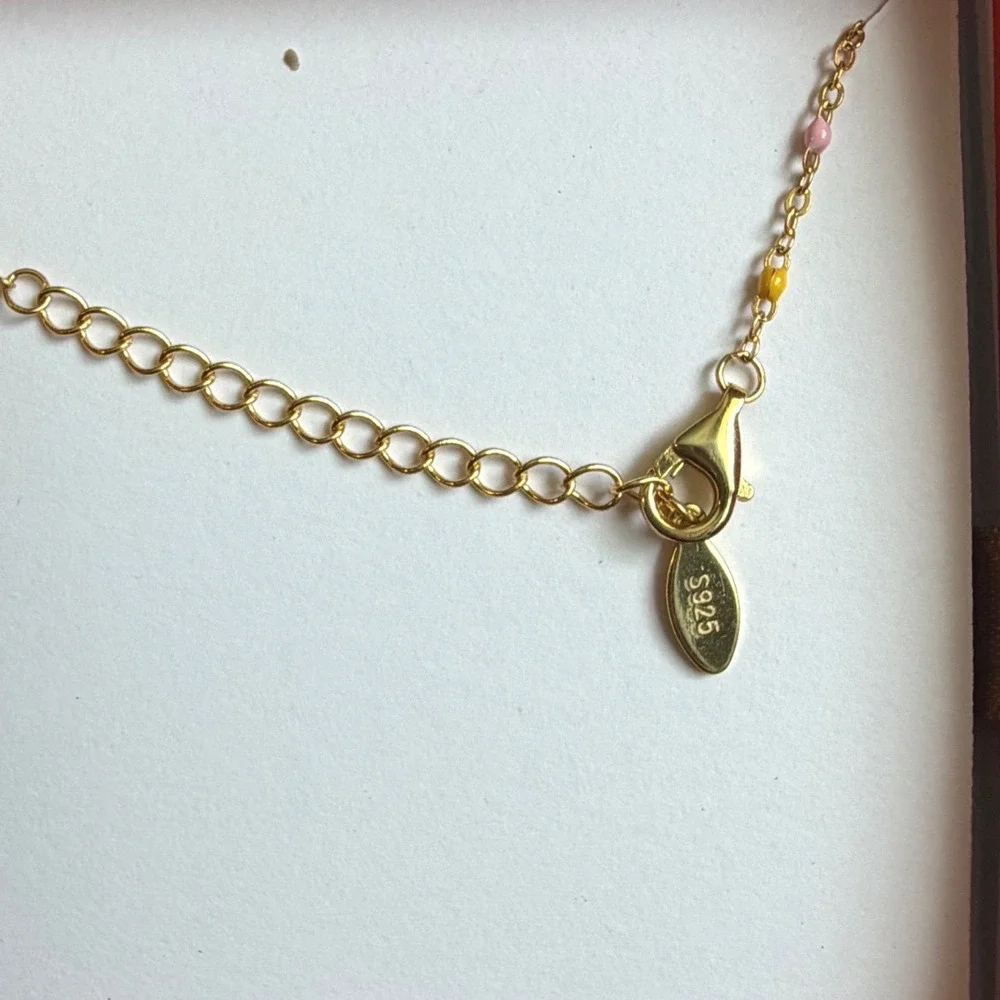 S925 Gold Sterling Silver Cross Bracelet Multi Color Enamel Bead Religious
